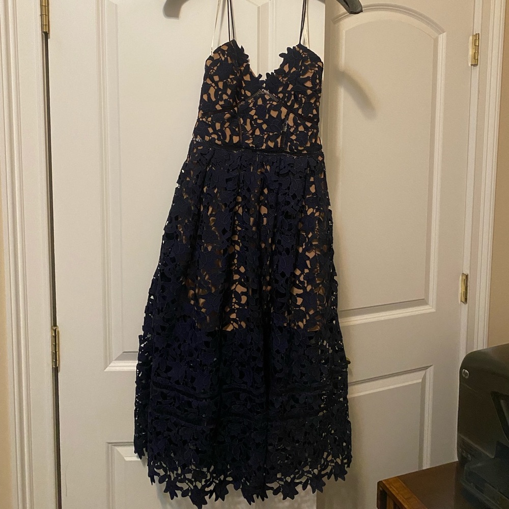 Self-Portrait Navy Lace Midi Dress